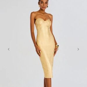 CHARLIZE COATED KNIT DRESS Retrofete Elegant Gold Strapless Dress